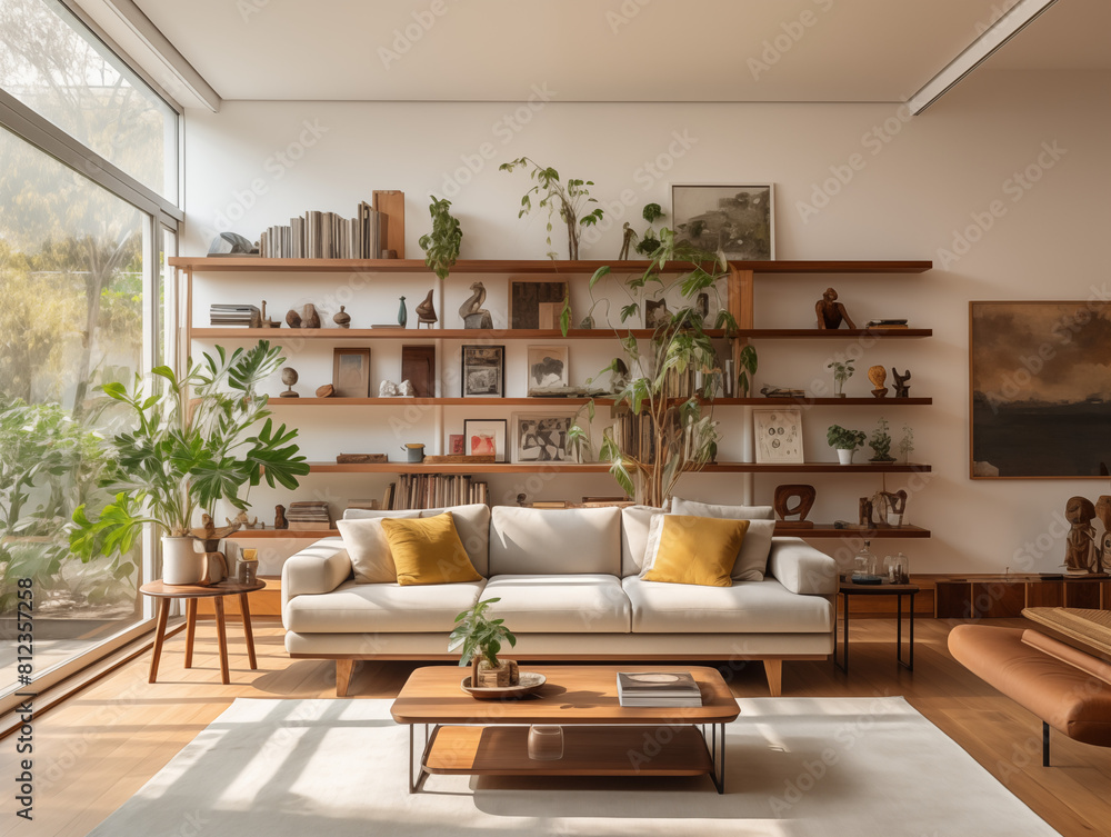 living room in modern mid-century style with copy space for Commercial photography living room in modern mid-century style with copy space for Commercial photography