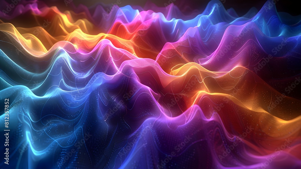 Fototapeta premium Mesmerizing Waves of Vibrant Quantum Energy Abstract Digital Painting of Undulating Chromatic Fields