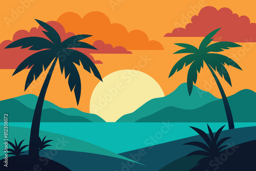 Tropical Scene Illustration Vector