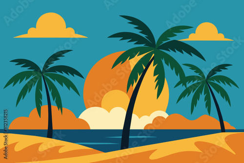 Tropical Scene Illustration Vector © mobarok8888