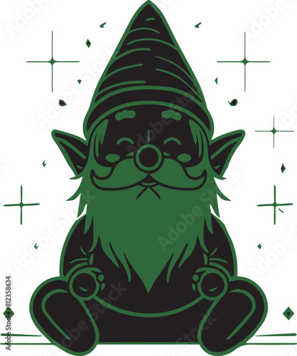 Mystical Garden Gnome in Black and White