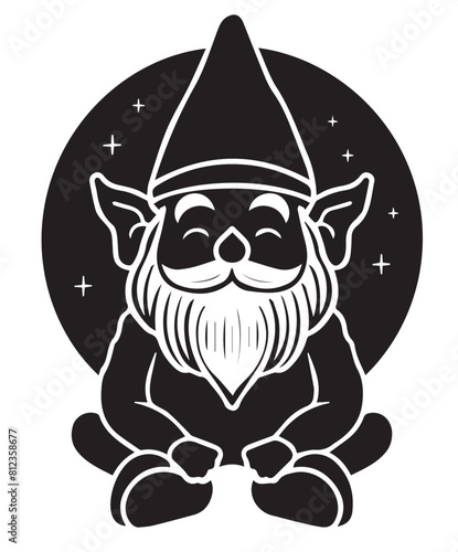 Mystical Garden Gnome in Black and White