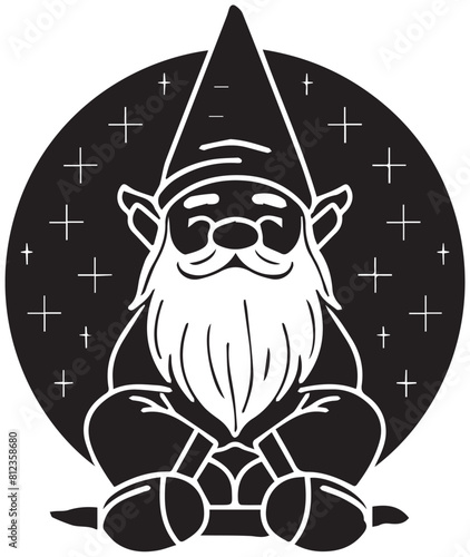 Mystical Garden Gnome in Black and White