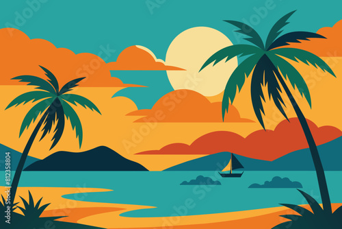 Tropical Scene Illustration Vector © mobarok8888