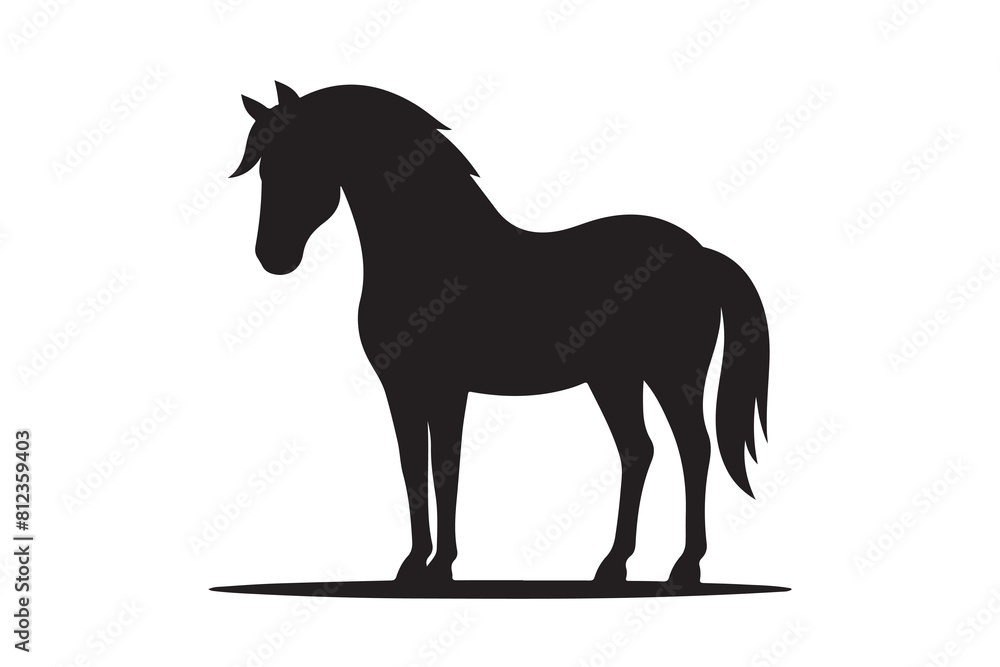 isolated black silhouette of a horse collection, Set of horse silhouette vector. A silhouette of a running horse, horse silhouette vector illustration