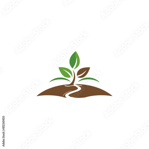 modern brown green leaf plant logo flat illustration