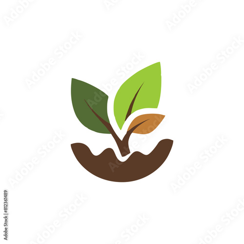 modern brown green leaf plant logo flat illustration