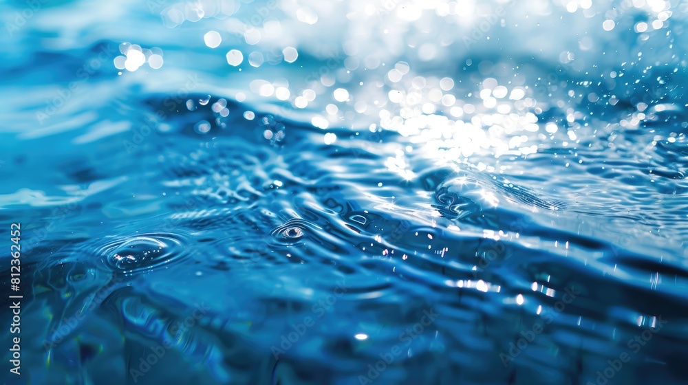 Abstract Close Up of Sunlit Blue Water Surface with Splashes Abstract Close Up of Sunlit Blue Water Surface with Splashes