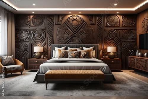 Large modern bedroom, inspired by African culture photo