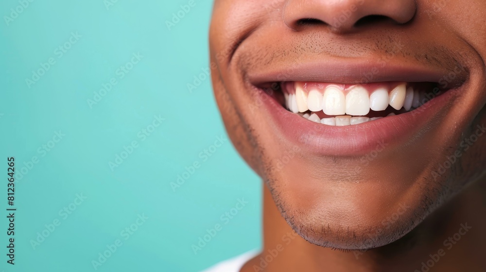 Naklejka premium Description Captivating portrait of a cheerful man with a bright smile on a pastel blue backdrop, Ai Generated