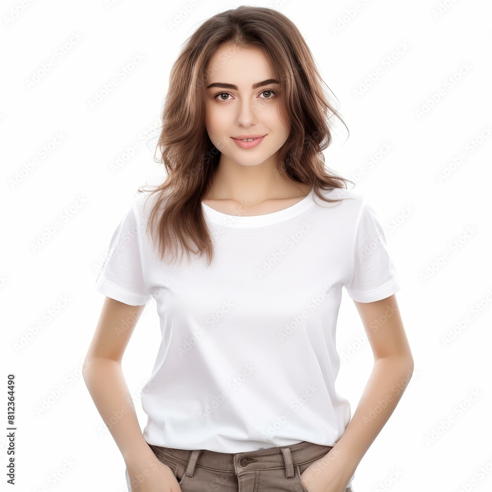 Stylish woman in plain tee, isolated on white. Clean and simple, Ai Generated Stylish woman in plain tee, isolated on white. Clean and simple, Ai Generated
