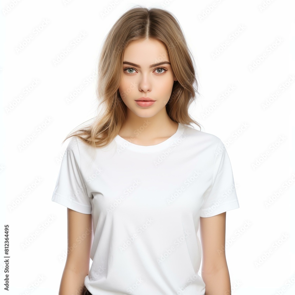 Stylish woman in plain tee, isolated on white. Clean and simple, Ai Generated Stylish woman in plain tee, isolated on white. Clean and simple, Ai Generated