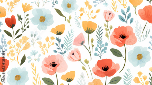 Colorful floral illustration poster decorative painting background © Wu