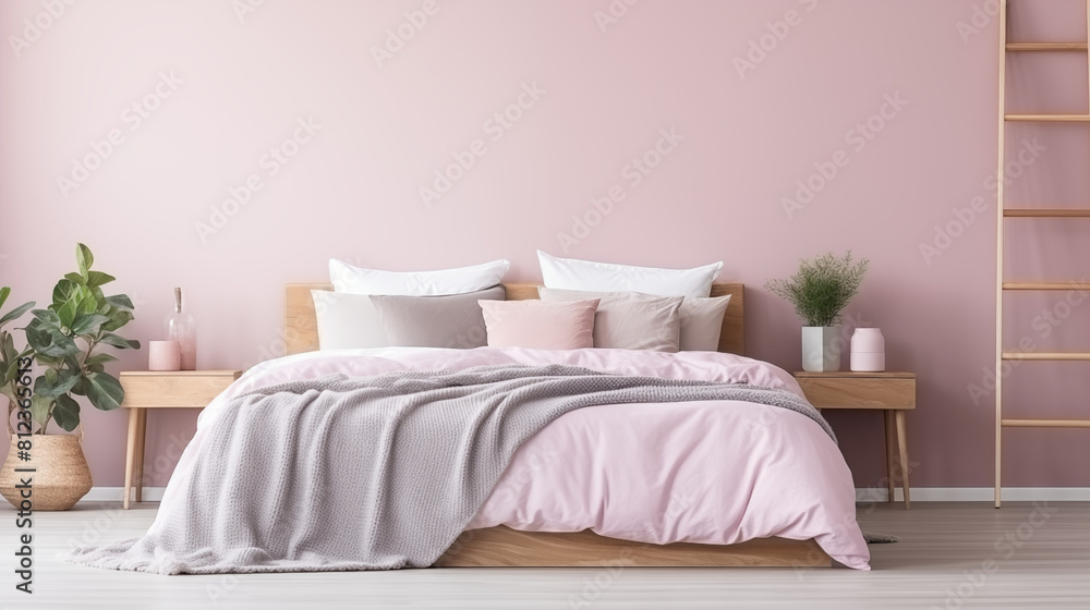 bedroom with pastel light and copy space for Commercial photography bedroom with pastel light and copy space for Commercial photography