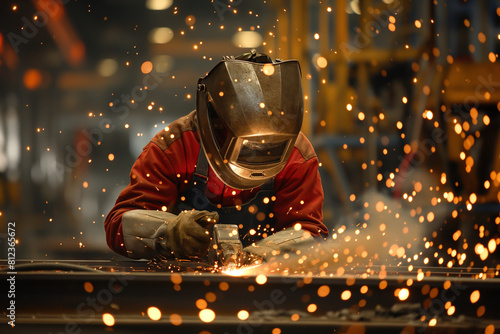 Industrial welder at work.