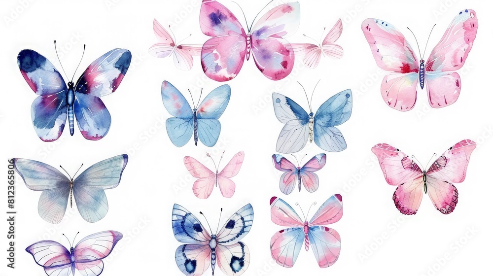 Butterfly collection. Colorful Butterflies clipart set. Baby shower design elements. generative ai Butterfly collection. Colorful Butterflies clipart set. Baby shower design elements. generative ai