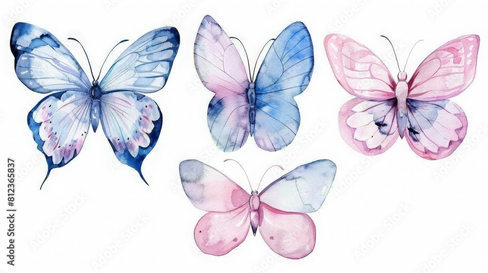 Butterfly collection. Colorful Butterflies clipart set. Baby shower design elements. generative ai