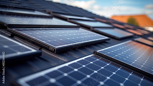 Photovoltaic panels on the tile roof of a house