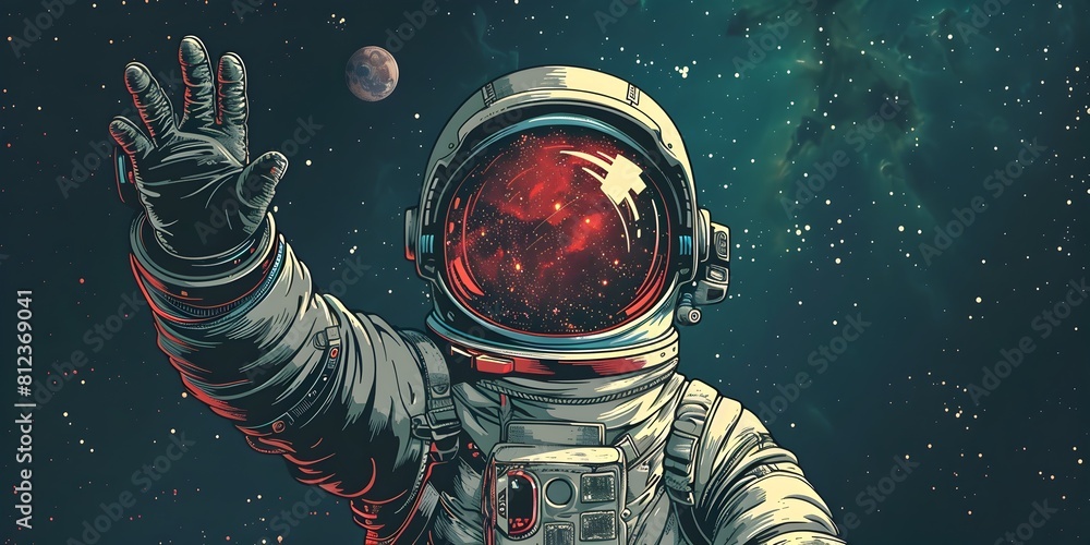 Spacewalking Astronaut Engaged in Interstellar Diplomacy and Peacekeeping Mission Amid Vast Cosmic Landscape Spacewalking Astronaut Engaged in Interstellar Diplomacy and Peacekeeping Mission Amid Vast Cosmic Landscape