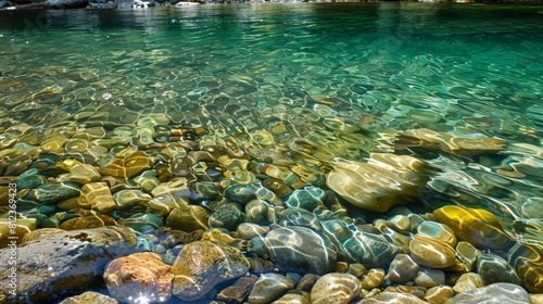 a river with clear water and rocks under it © progressman