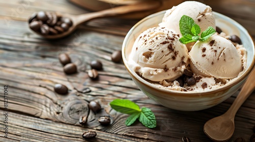 flavored coffees ice cream garnished with mint leaf