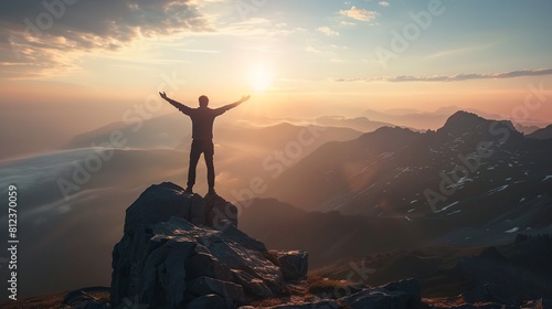 a man standing on top of a mountain © progressman