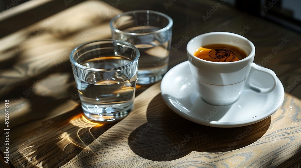 Fototapeta premium two cups of espresso and a glass of water