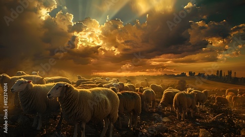 flock of sheep against a backdrop of dramatic clouds and majestic mountains, happy EID UL Adha Mubarak, qurbani sacrifice