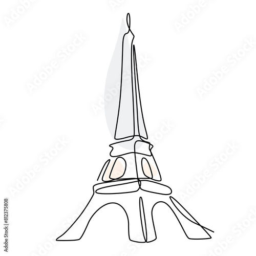 Continuous line art of eiffel. Simple line art. One line vector