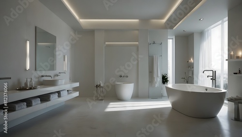 In a space of pure white  a singular bathroom emerges  its minimalist design evoking serenity amidst simplicity ai_generated