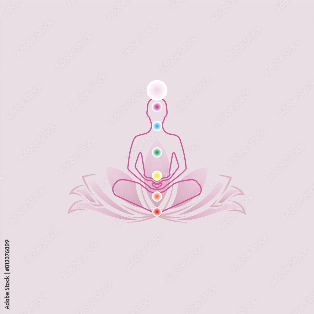 meditation logo above a lotus flower with chakra color symbols meditation logo above a lotus flower with chakra color symbols