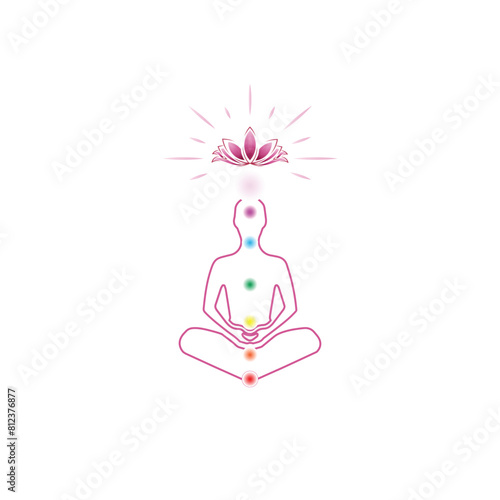 illustration of meditation to rotate the chakra pathways and the lotus symbol above the head