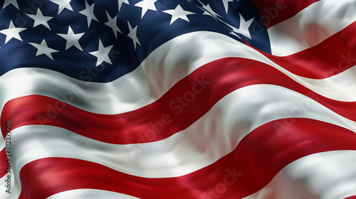 Realistic Waving American Flag  High-Quality Satin Texture Background