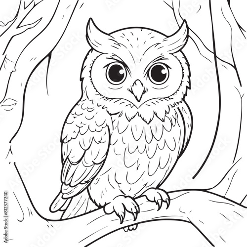 cute Owl line art coloring page. hand drawing kawaii owl outline coloring book for kids.