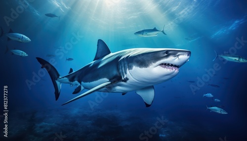 Wallpaper Mural Great white shark in the ocean, portrait of White shark hunting prey in the underwater Torontodigital.ca