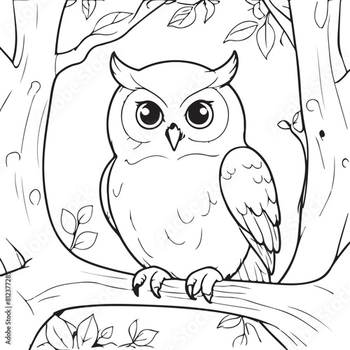 cute Owl line art coloring page. hand drawing kawaii owl outline coloring book for kids.