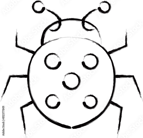 筆書きミニ昆虫イラストアイコン　てんとう虫