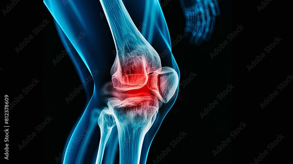 Ilustração do Stock: An X-ray blue of a knee with the knee joint ...
