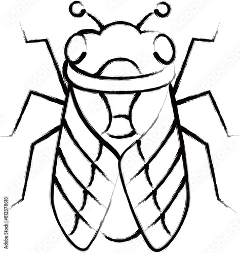 筆書きミニ昆虫イラストアイコン　蝉