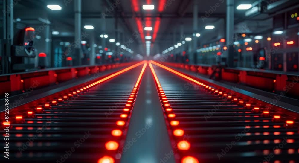 Minimalist design of a modern electronics assembly line, clean and precise Minimalist design of a modern electronics assembly line, clean and precise