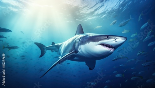 Wallpaper Mural Great white shark in the ocean, portrait of White shark hunting prey in the underwater Torontodigital.ca