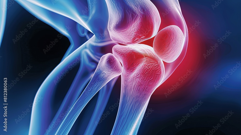 An X-ray blue of a knee with the knee joint highlighted in red ,MRI ...