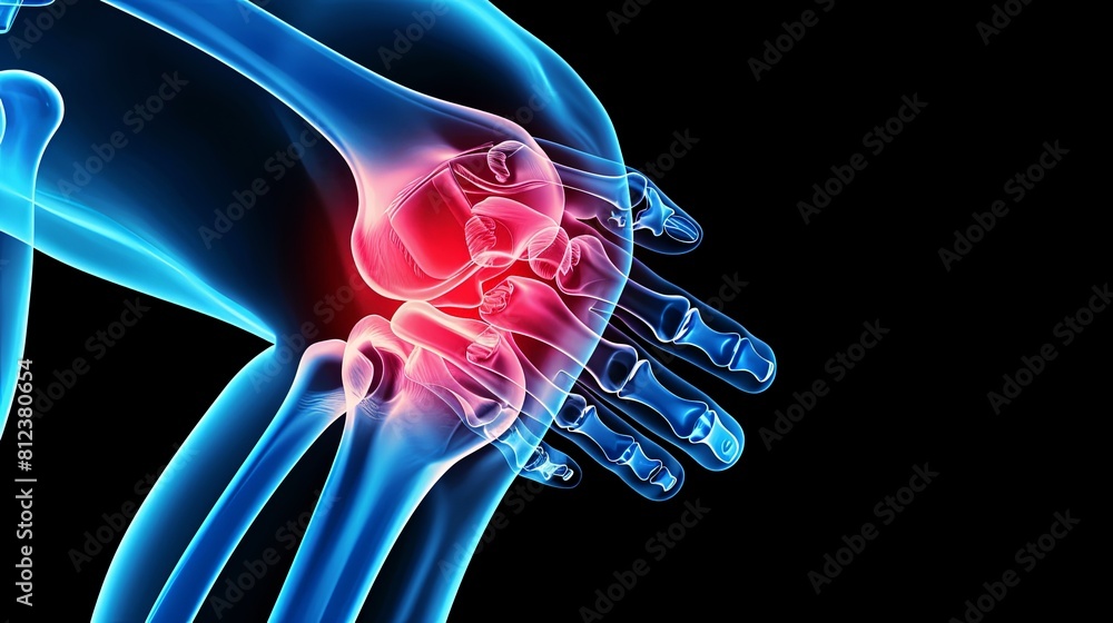 An X-ray blue of a knee with the knee joint highlighted in red ,MRI ...