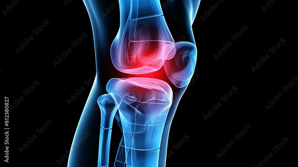 An X-ray blue of a knee with the knee joint highlighted in red ,MRI ...