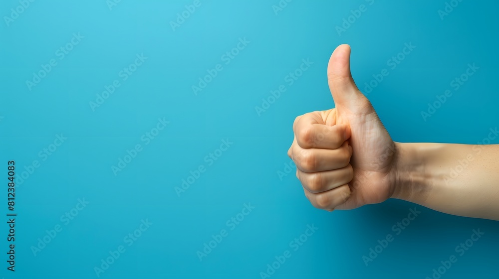 A thumbs up gesture on a blue background, representing positive thoughts and satisfaction with the work done.
A thumbs up gesture on a blue background, representing positive thoughts and satisfaction with the work done.