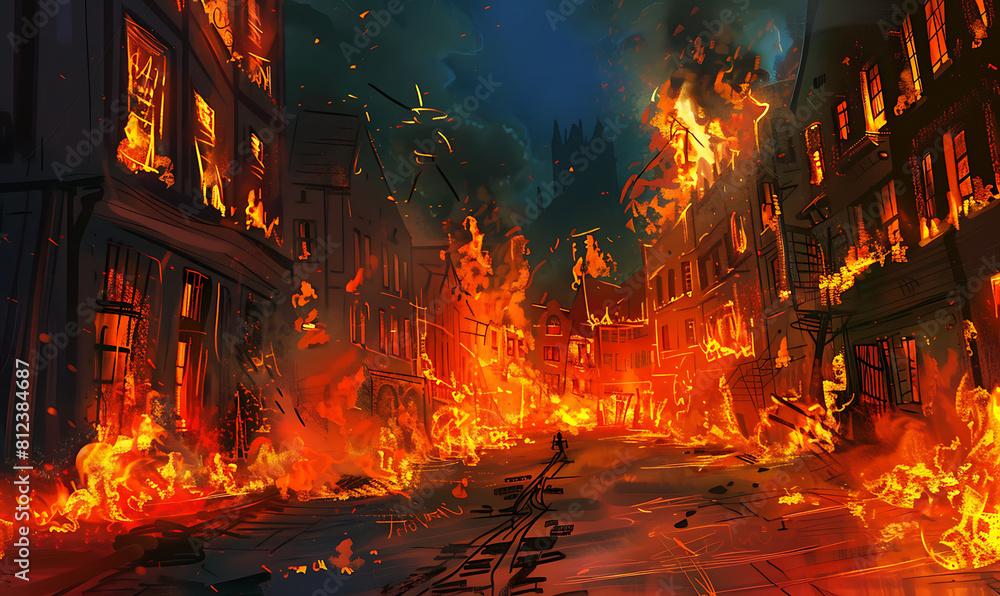 Breaking Through the Past A Stirring Illustration of Fire Streets Filled with Energy and Fire. Generative Ai Breaking Through the Past A Stirring Illustration of Fire Streets Filled with Energy and Fire. Generative Ai