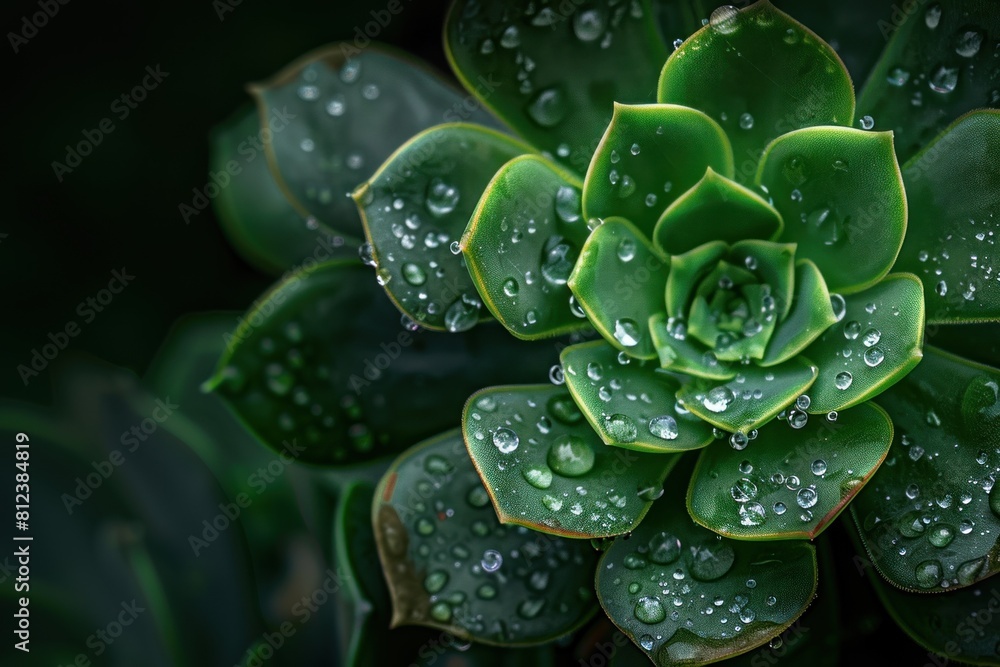 Macro photography of a green succulent plant covered in raindrops, highlighting its thick, vibrant leaves. Macro photography of a green succulent plant covered in raindrops, highlighting its thick, vibrant leaves.