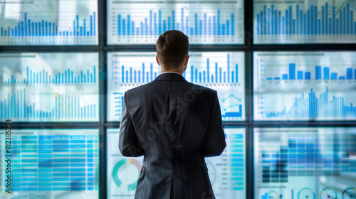 Businessman looks at graphs and charts showing market growth trends. Leverage this valuable information to inform strategic decisions and capitalize on emerging opportunities.