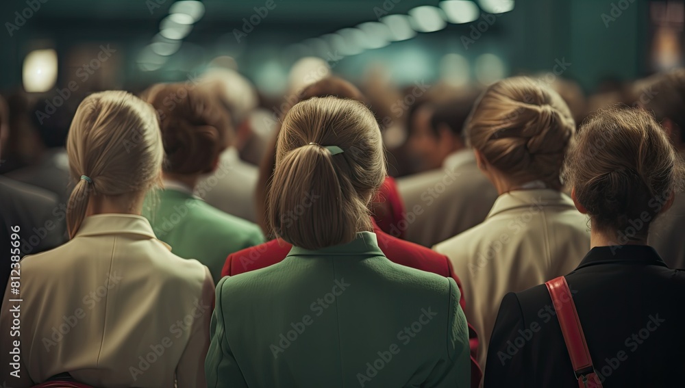 Fototapeta premium Audience listens to the lecturer at the conference hall. Back view