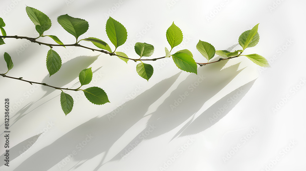 Obraz premium Leaves branch shadown on white background